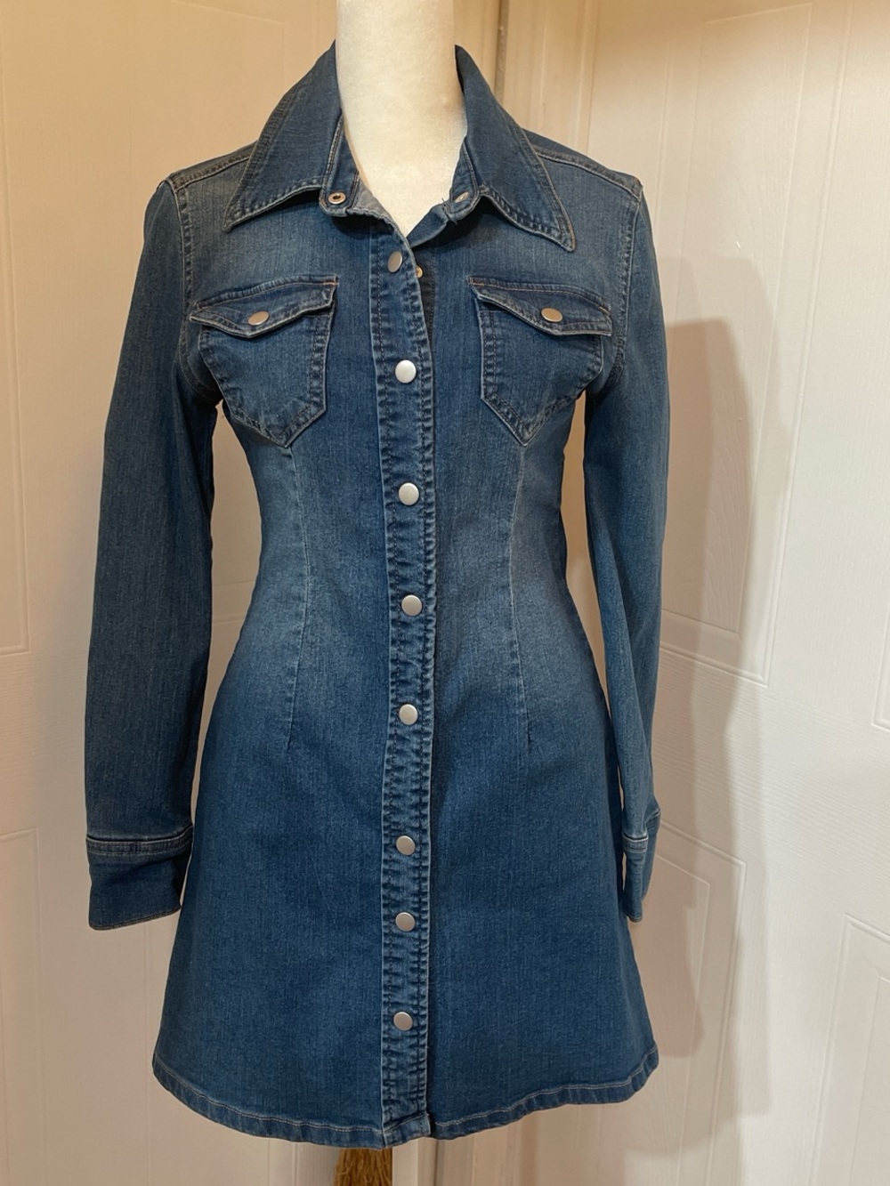 Dollhouse Dark Blue Long Sleeve Denim Shirt Dress size S